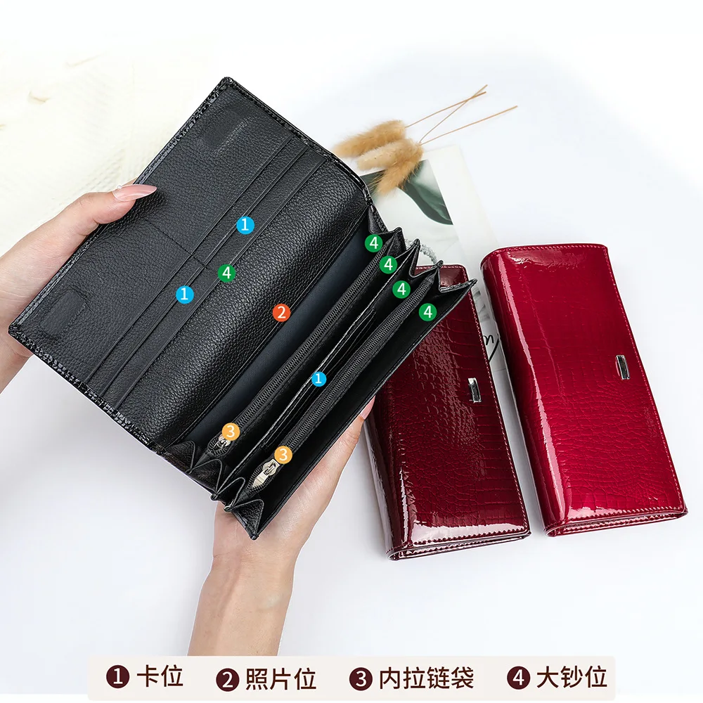 Genuine Leather Women Long Wallet Luxury Brand Clutch Wallet Card Holder Zipper Ladies Purse Coin Pocket Fashion Money Bag