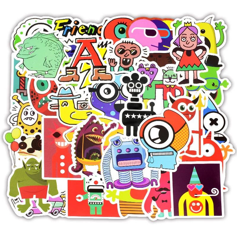 50 PCS Monster Doodle Stickers for Kids toy Decoration Funny Monster Robot Graffiti Scrapbooking Sticker for Bedroom Living Room