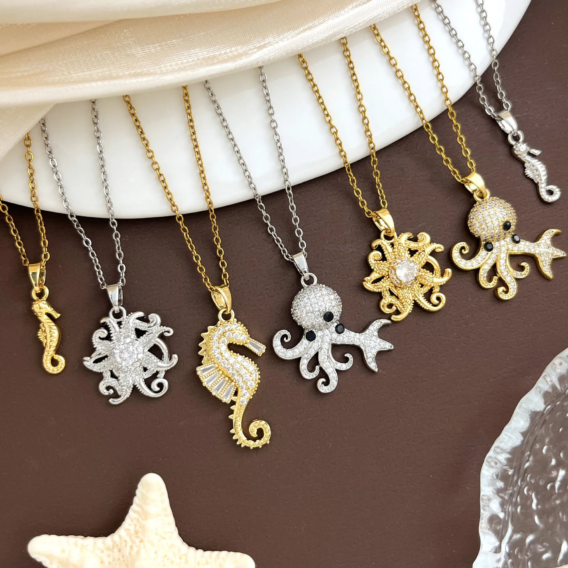 Cute Animal Pendant Necklaces Zinc Alloy Cubic Zirconia Gold Plated Silver Chain Unisex Jewelry Gift