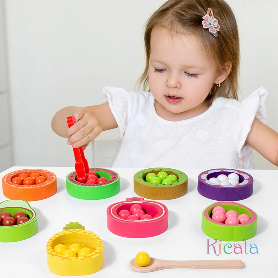 モンテッソーリ早期教育木製子供用色分類マッチングフルーツ認知ビーズ細かい運動訓練1セット