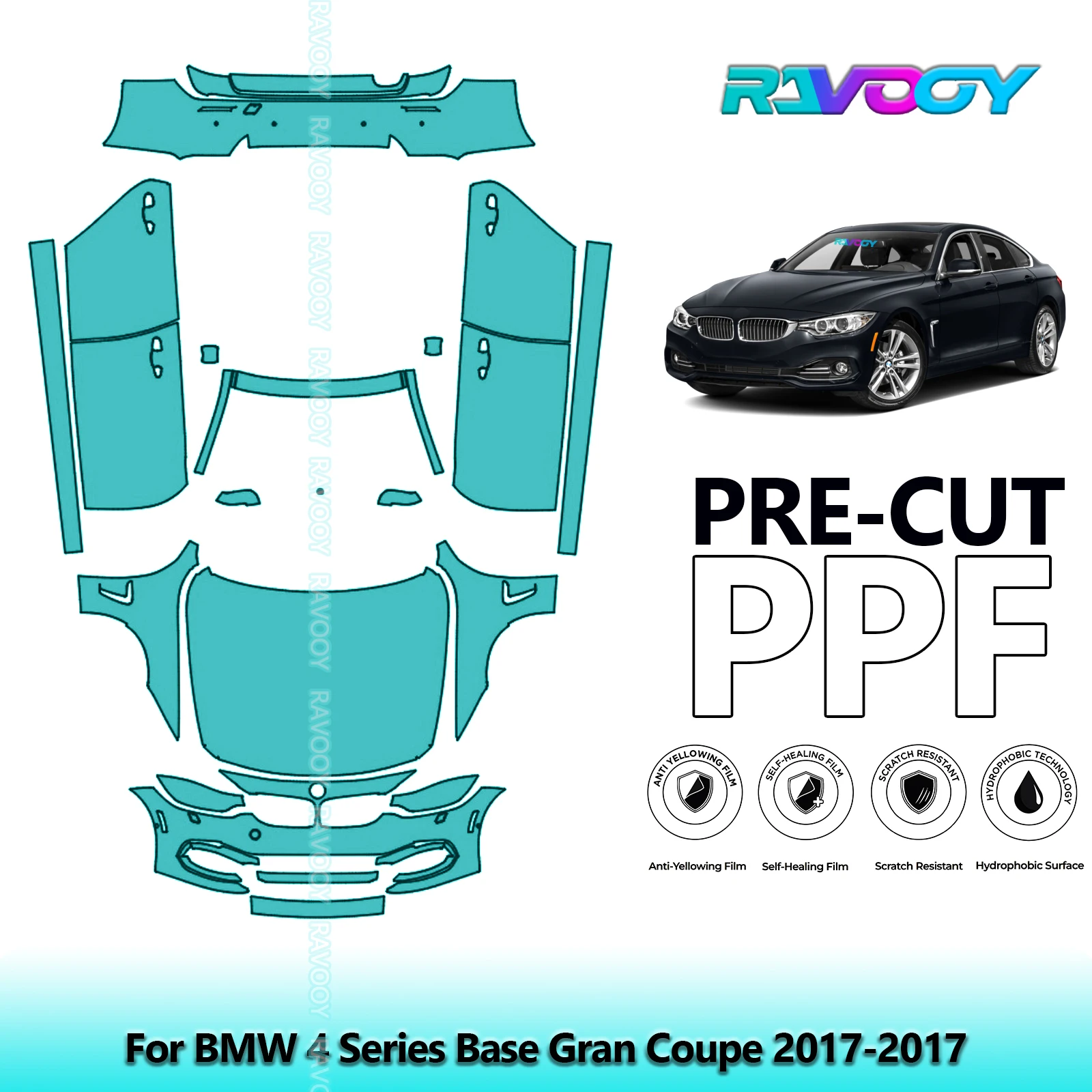 

Precut PPF Paint Protection Film Full Vehicle For BMW 4 Series Base Gran Coupe 2017-2017