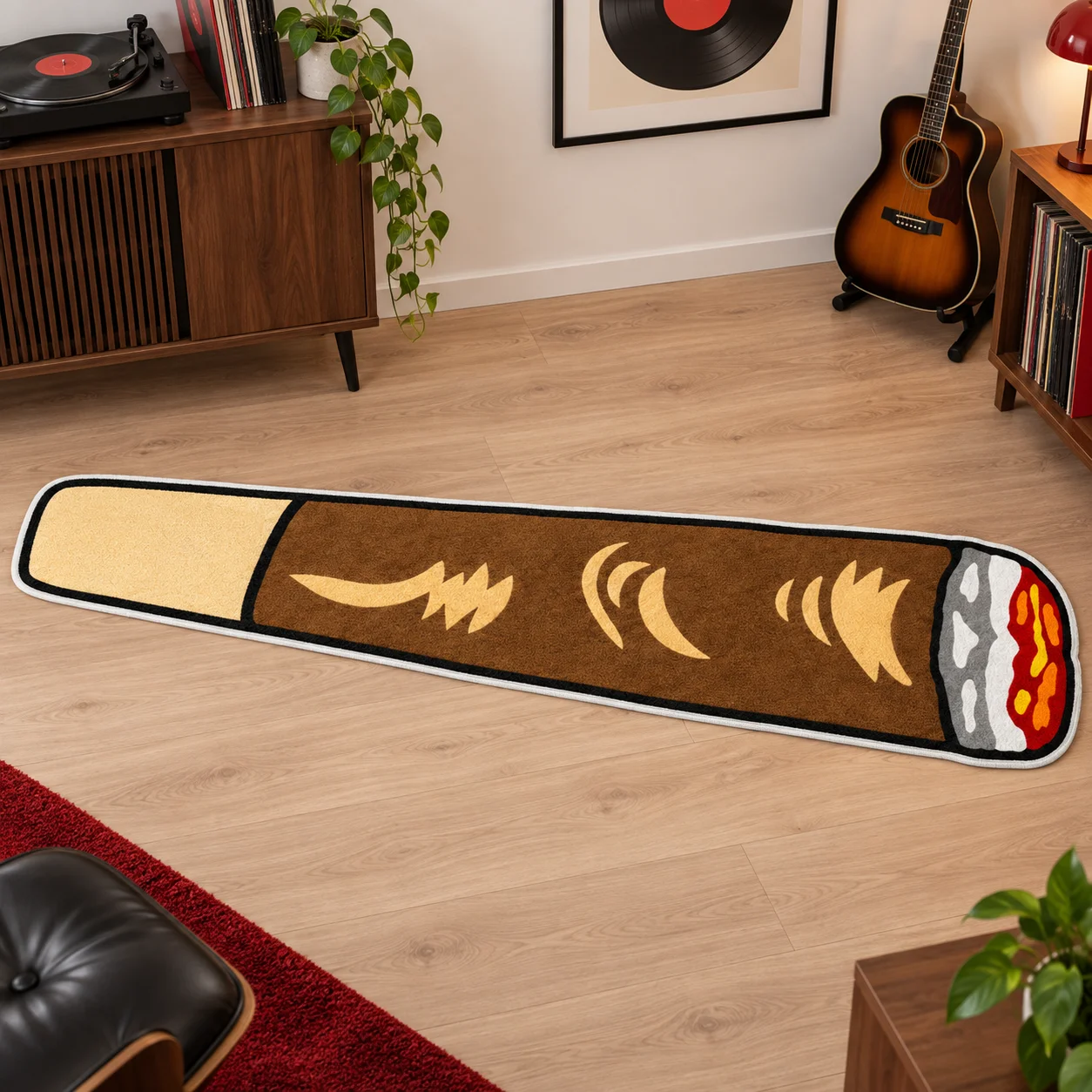 Novelty Cigar Shaped Area Rug Soft Flannel Floor Mat for Man Cave Study Game Room Bar Lounge Unique Decorative Home Decor Gift