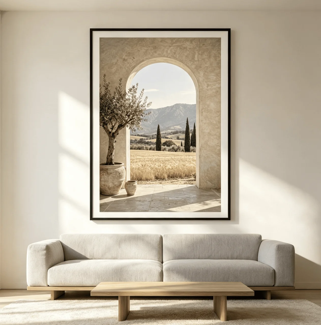 Wabi Sabi Mediterranean Arch Landscape Wall Art Canvas Prints Decor, Rural Olive Plant Poster for Cafe Bedroom Farmhouse Home