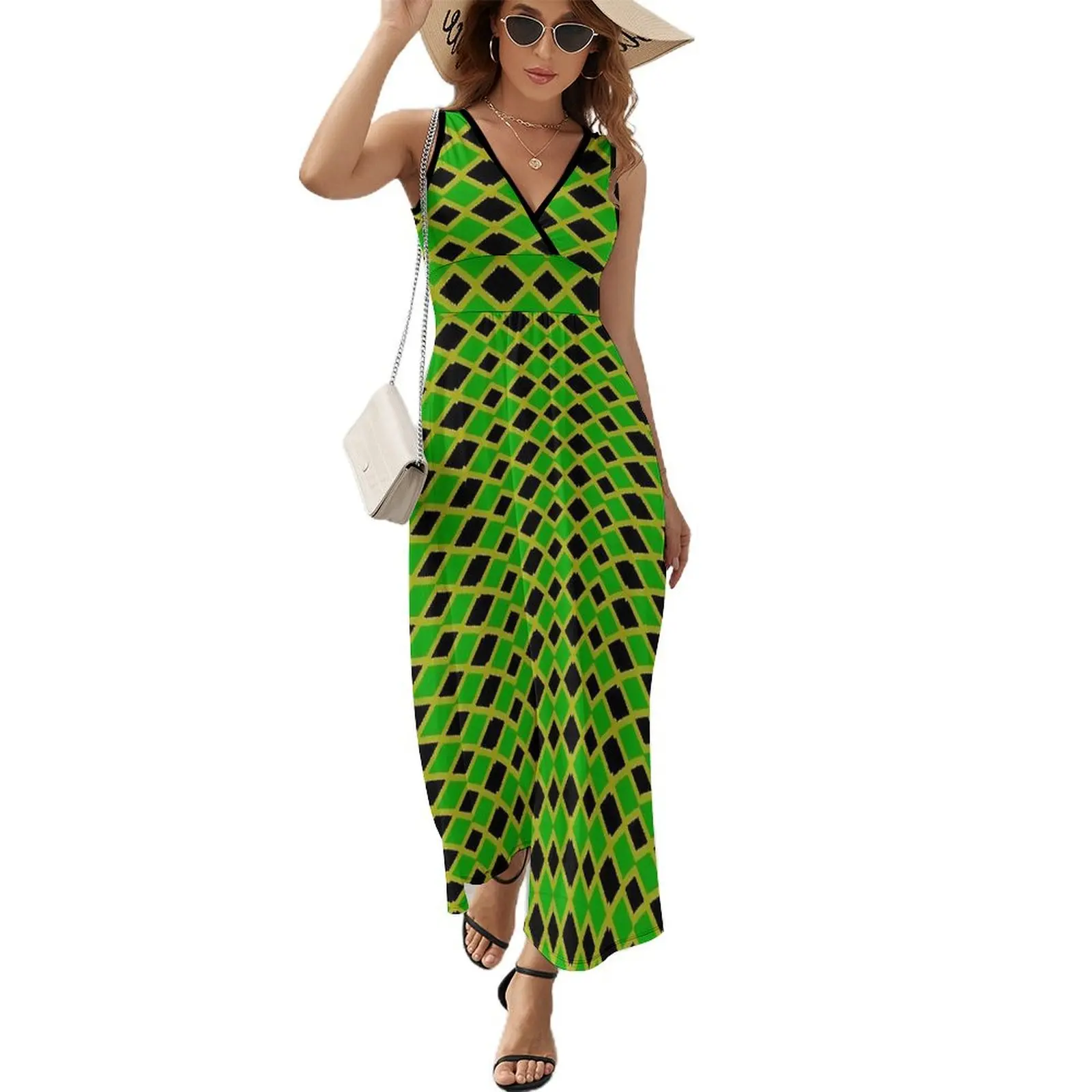 Jamaican Flag Dress JAMAICA NATIONAL DAY Elegant Maxi Dress V Neck Graphic Boho Beach Long Dresses Street Wear Oversize Vestidos