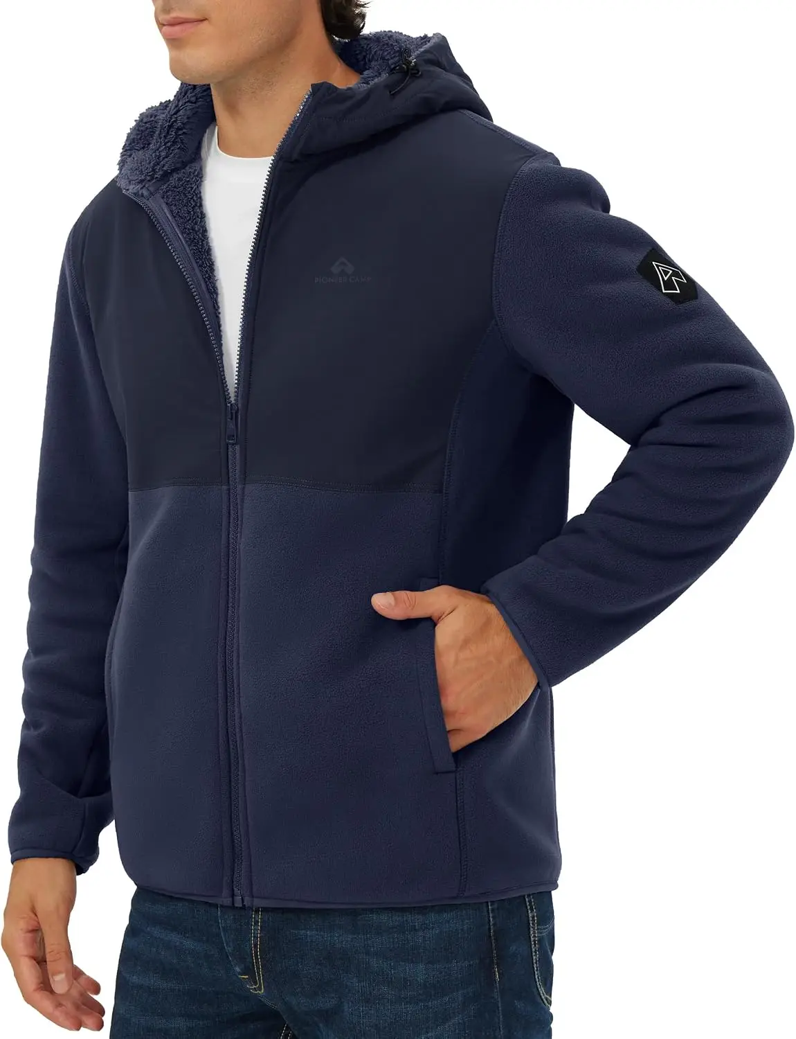 Pioneer Camp Men's Polar Fleece Jacket Sherpa Lined Warm Full Zip Up Hoodie Heavyweight Winter Jacket with Hood Outerwear
