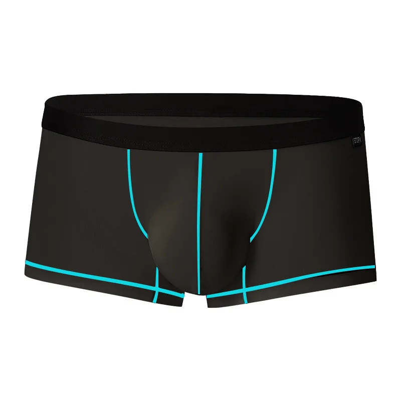 Boxer fin pour homme, slip doux pour la peau, entrejambe en poudre bombée, culotte taille basse, short respirant