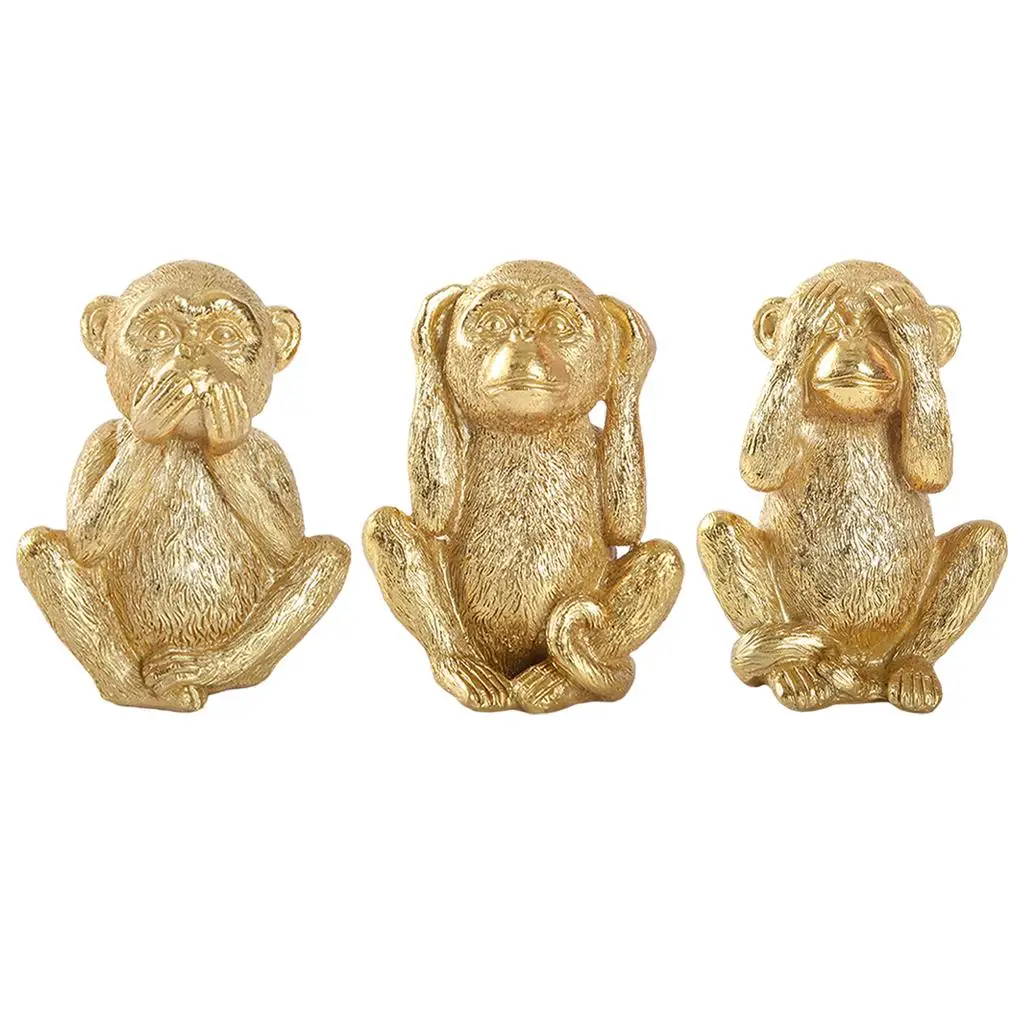 Monkey Figurine Home Decor Resin Crafts Chinese Fengshui Gold Tabletop Animal Statues