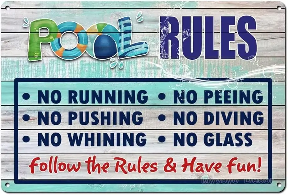 Pool Rules Sign for Outdoor,No Diving No Running No Peeing No Lifeguard on Duty Sign, Aluminum, pool warning signs