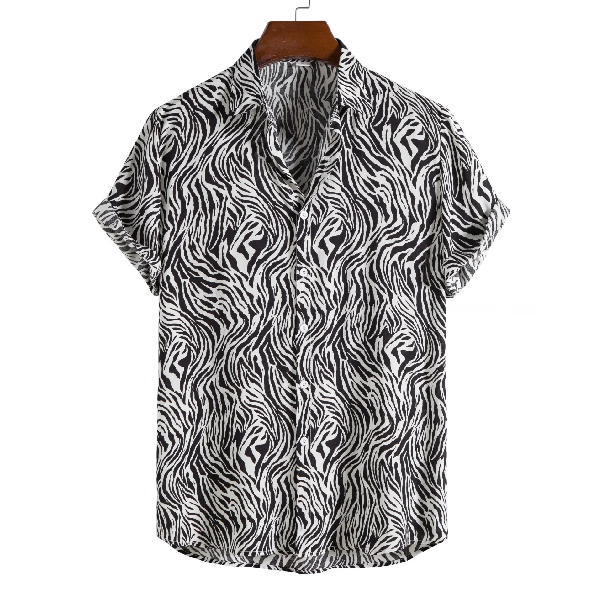 

Trendy Zebra Print ort Sve irt Youth Summer Faion Loose Fit Polyester Blend No Iron Treaent Decorative Stitching