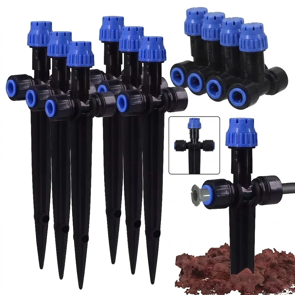 360 Degree Adjustable 1/4 inch 8 holes Tee Sprinkler Support 6mm Quick Connector Dripper Sprayer Lawn Pots Irrigation Watering