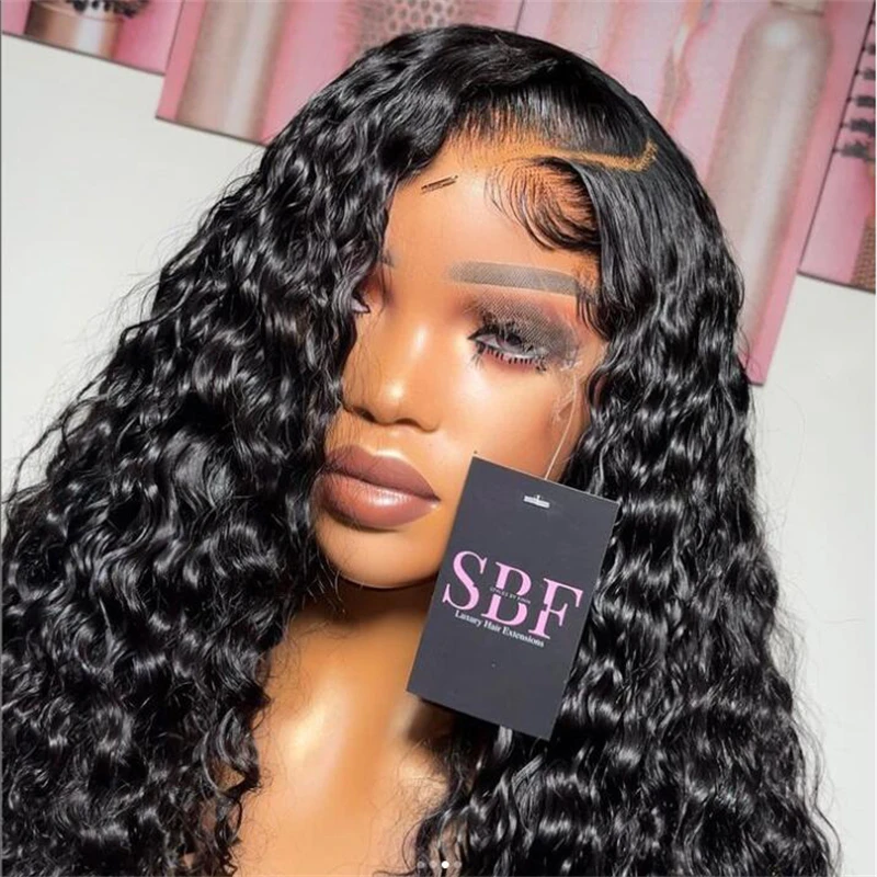 Peluca frontal de encaje rizado sin pegamento para mujeres negras, corte corto negro Natural suave, 14 pulgadas, parte profunda, Cosplay diario, 180 de densidad