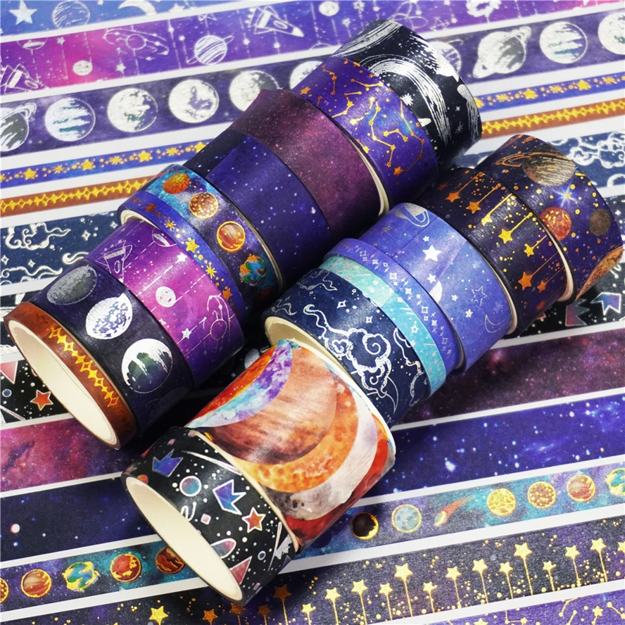 Washi Tape 19 PcsSet Stickers Starry Sky Cinta Adhesive Retro Gold Leaf Masking Fantasy Planet Washitape Scrapbook Decoration