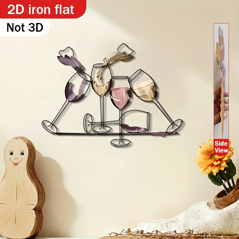 CIFBUY 2D Iron Wine Goblet Wall Sign, Colorful Wine Glasses Combined Metal Wall Art, Kitchen Bar Wall Ornament