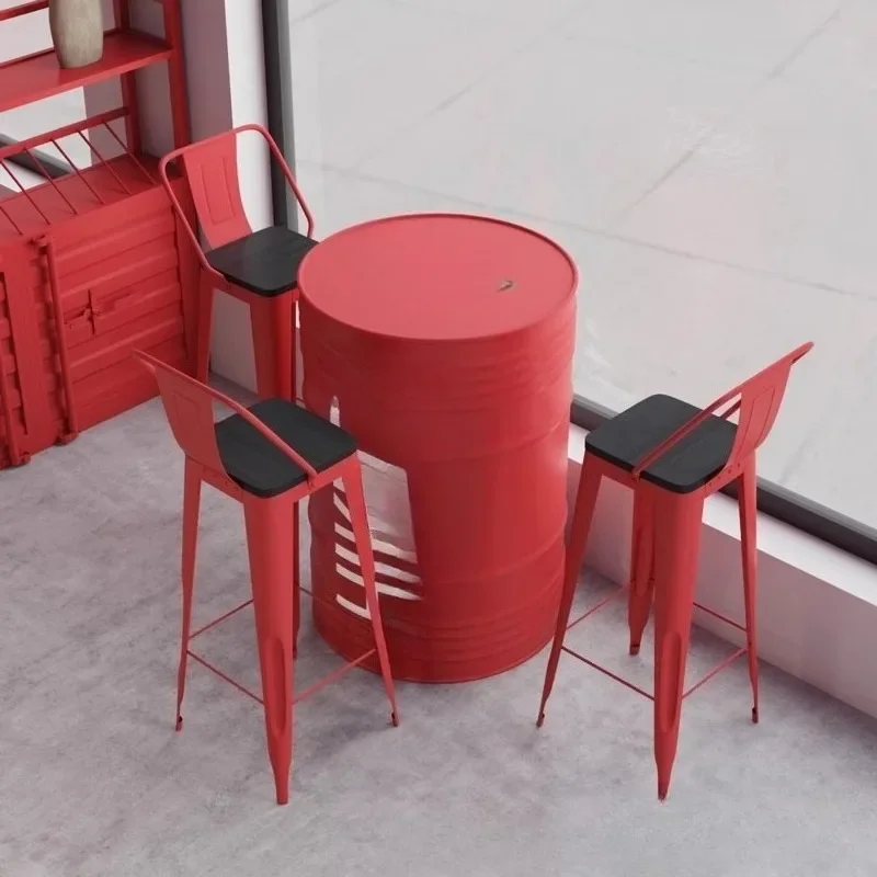 Industrial style scattered platform booth American outdoor milk tea shop commercial wrought iron high table and chair combina