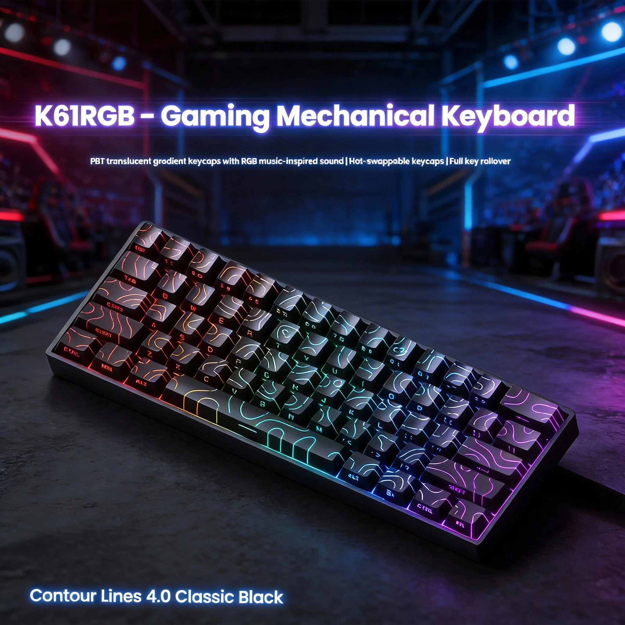 

Проводная портативная механическая клавиатура K61, RGB-подсветка Phantom, игровое качество отклика, эргономичный дизайн, для игр и офиса