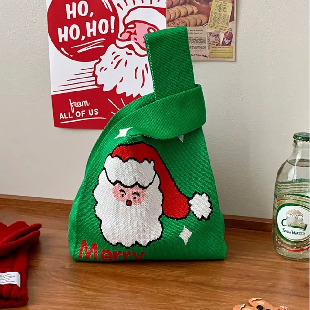 Borsa da polso con nodo regalo di Natale alla moda Borsa a secchiello in lana di Babbo Natale Borsa lavorata a maglia di Natale Borsa per caramelle in tessuto Borsa per studenti