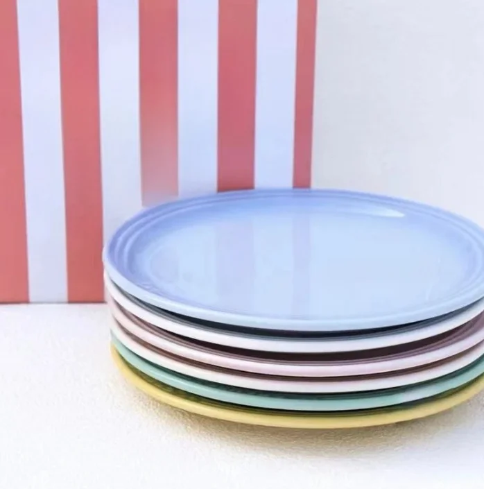 Rainbow 6 Colors Round Ceramic Plate Household Dinner Dish 18cm 23cm Multicolor Glaze Tableware For Steak Salad Dessert