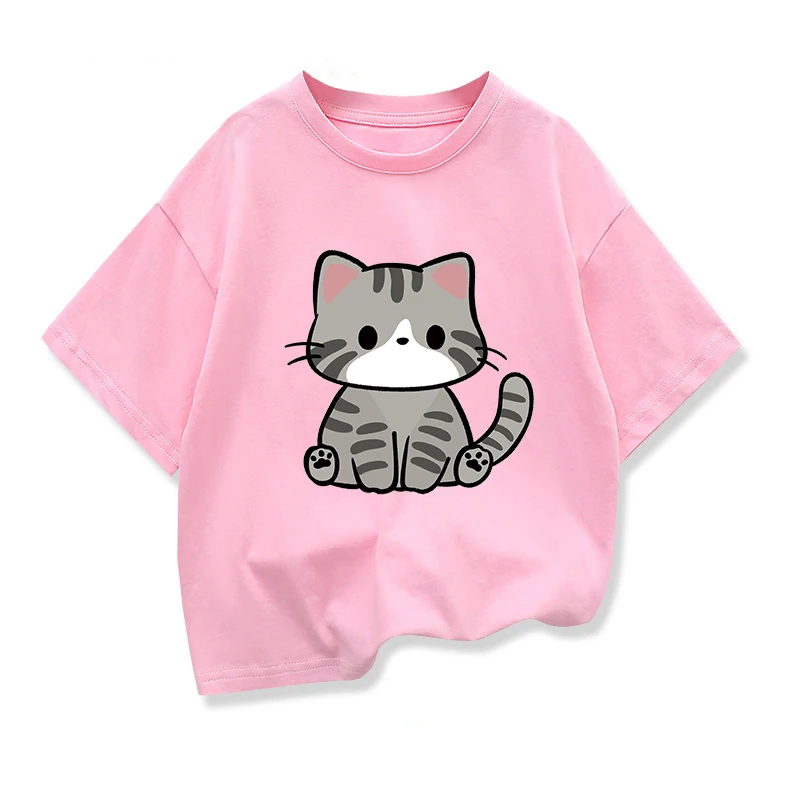 Original Design Summer Children Clothing Kids Short Sleeve T Shirts Cute Litle Cat Graphic Boys Girls Casual Loose Tee Tops