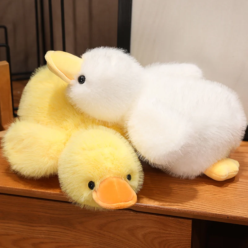 30/50/65cm Kawaii Long Hair Lying Duck Plush Doll Pillow Yellow Pink Purple Black White Duck Goose Plush Toy Gift For Boys Girls