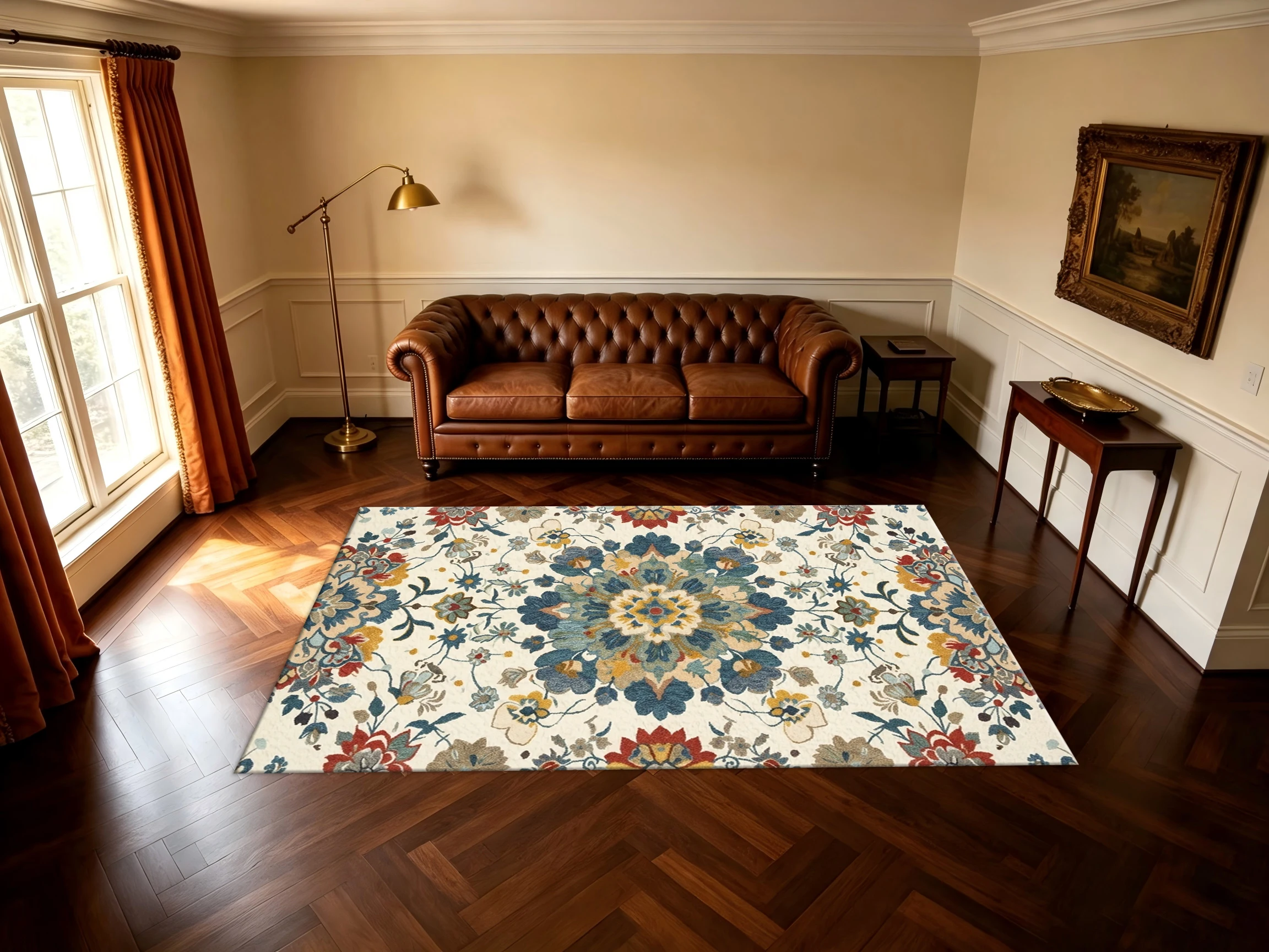 Boho Vintage Floral Medallion Area Rug Multicolor Botanical Print Non‑Slip Floor Carpet for Living Room Bedroom Home Decoration