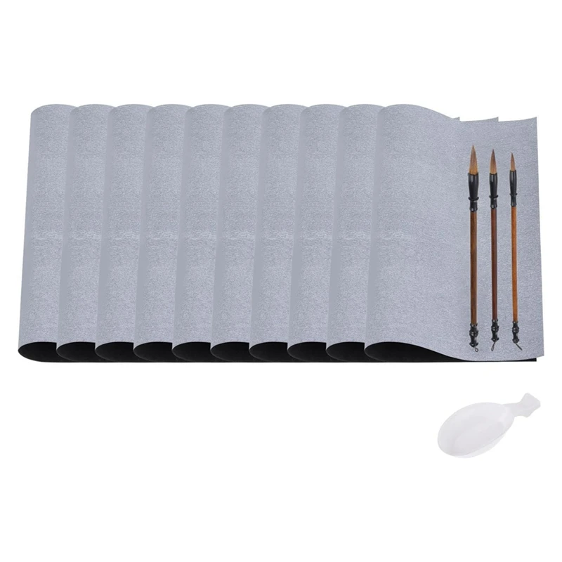 

14PCS Chinese Calligraphy Set, 17X13inch Reusable Water Writing Cloth Magic Paper Blank Calligraphy Brush No Ink, Easy To Use