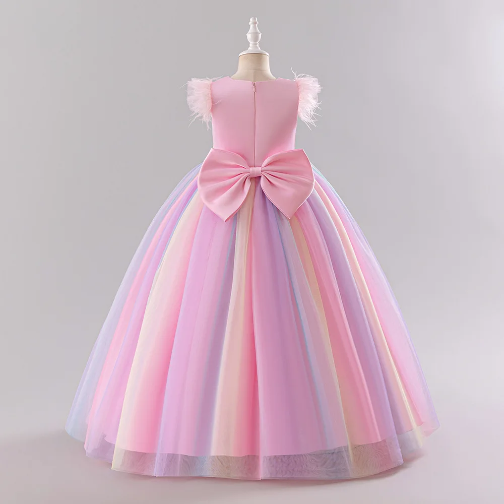 Girl Party Dress Gown Butterfly Child Girls' Festival Dresses Kid's Clothes Sequins Rainbow color