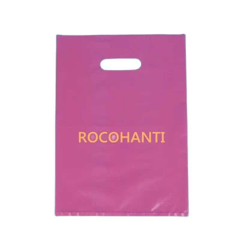 

100PCS Custom logo printed fold plastic pink thank you die cut handle carry shopping packaging bags for boutique retail shopping