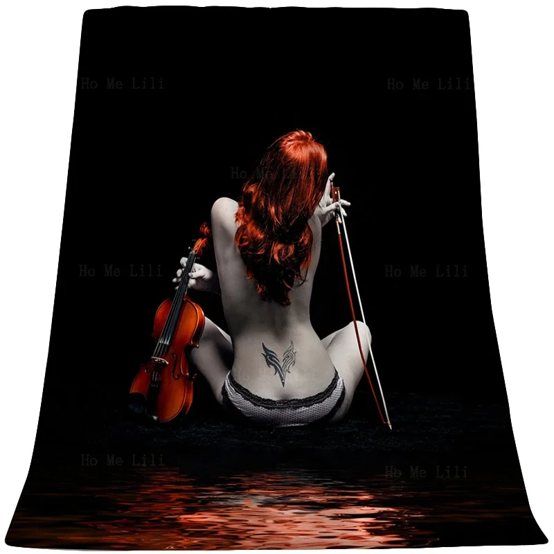 

The Girl Played The Violin Sexy Back Tattoo Woman In Black Modern Body Art Fashion Soft Cozy Flannel Blanket