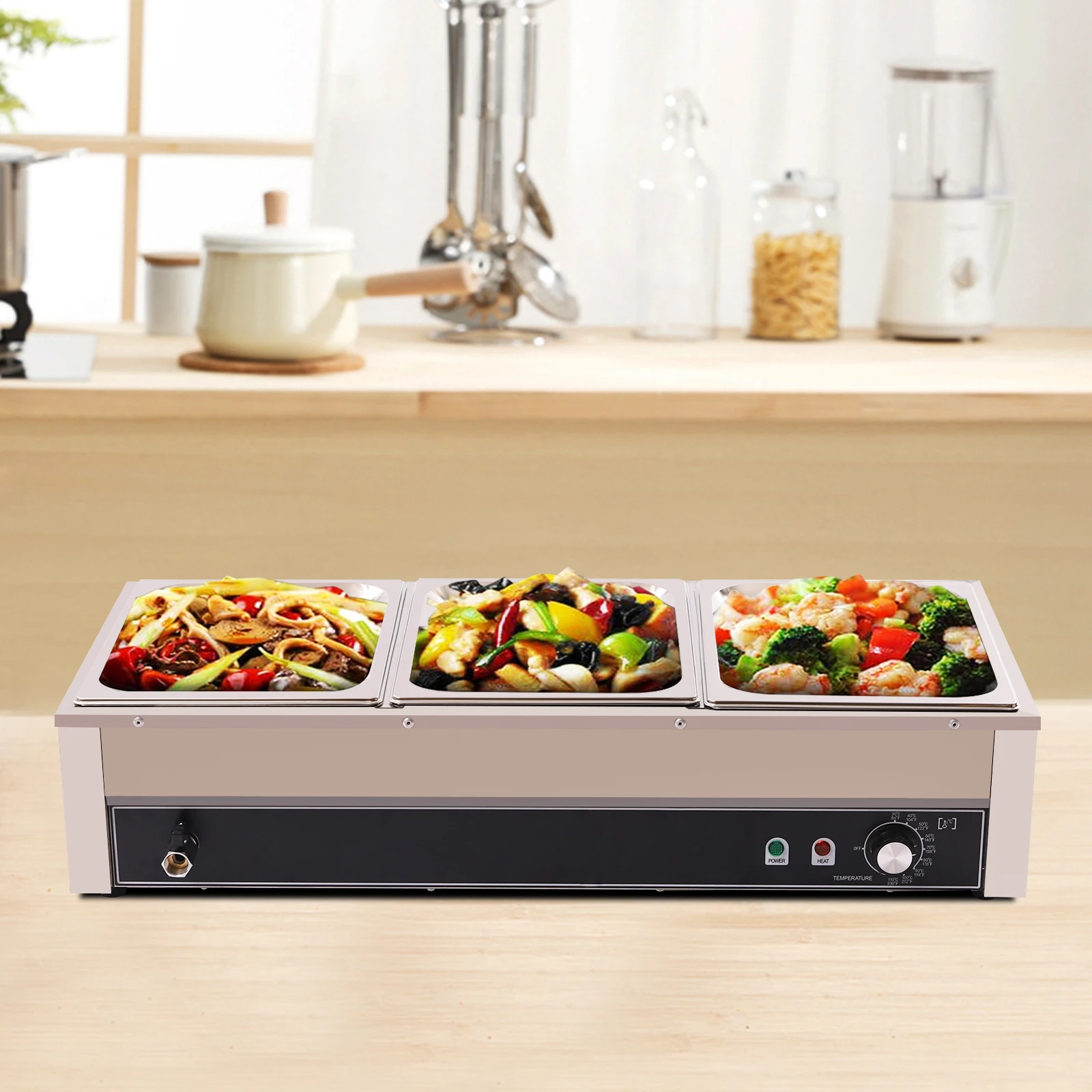 

3-Pan Electric Food Warmer Stainless Steel Chafer Chafing Dishes Buffet Set Rectangular Stove for Home and Restaurant Use (6.5L)