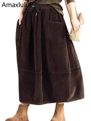 Amax luluE British Fashion Clothes Womens Winter Loose Corduroy Skirts Ladies Leisure Classic Elegant Elastic Waist Streetwear