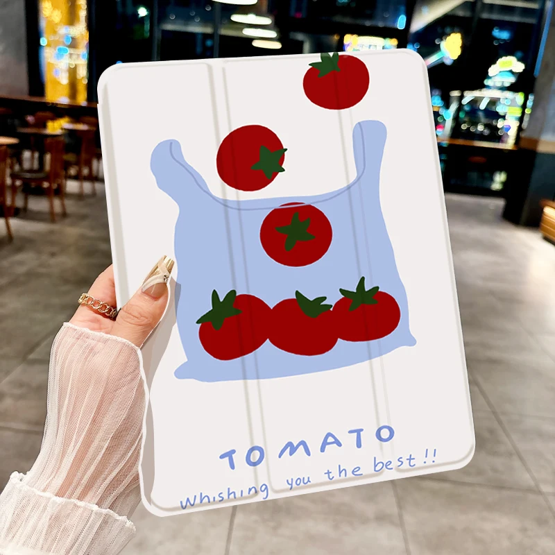 

Ins Сумка с томатным узором, тройной чехол для планшета для iPad pro 10/11/2020/6/7/8/Air 3rd/Air 4-го/9 поколения/Air 5-го поколения 202