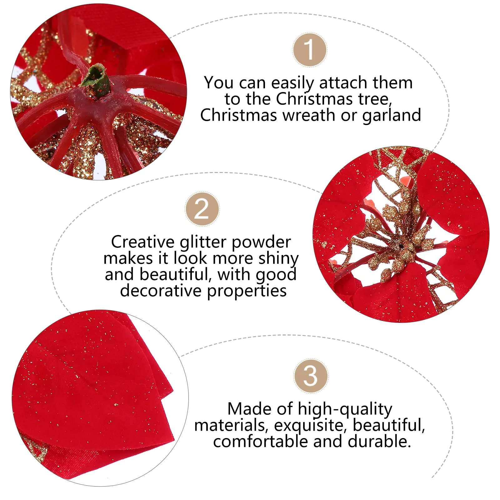 

Decorative Christmas Flower Decoration Glitter Fake Flash Decorations Bulbs Glittery Artificial Flowers