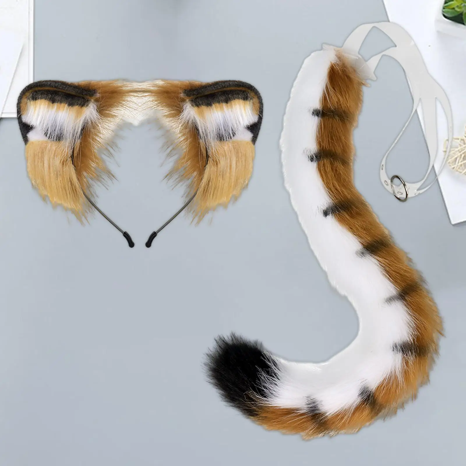 Tiger Ears and Tail Set Cosplay Dress Headband for Halloween Prom Carnival