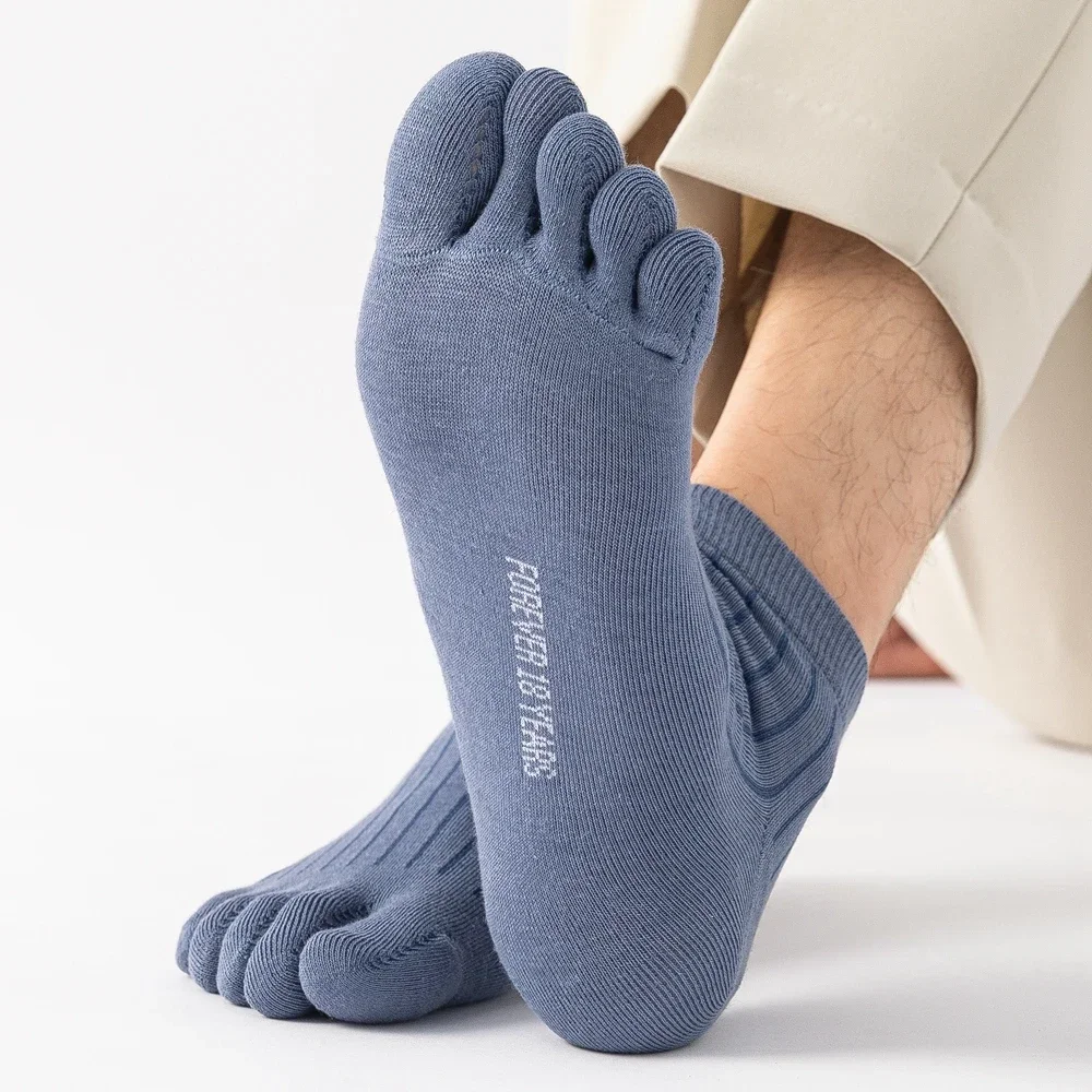 Calcetines tobilleros transpirables de algodón fino para hombre, calcetín deportivo de corte bajo con cinco dedos separados, alta calidad, 5/10 pares