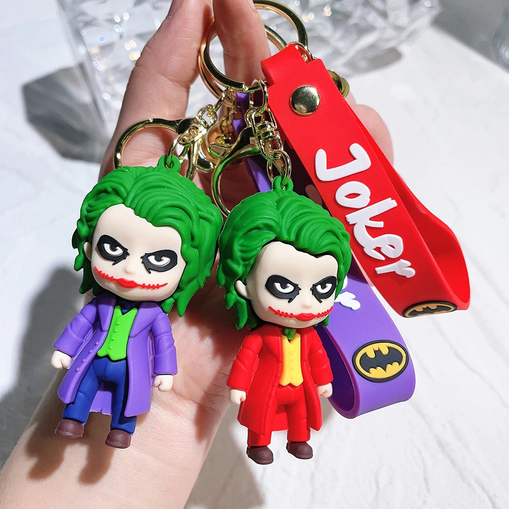 Anime Cartoon Batman Joker Image Doll Keychain Cute Halloween Series Key Ring Pendant Ornaments Jewelry Gifts for Friends