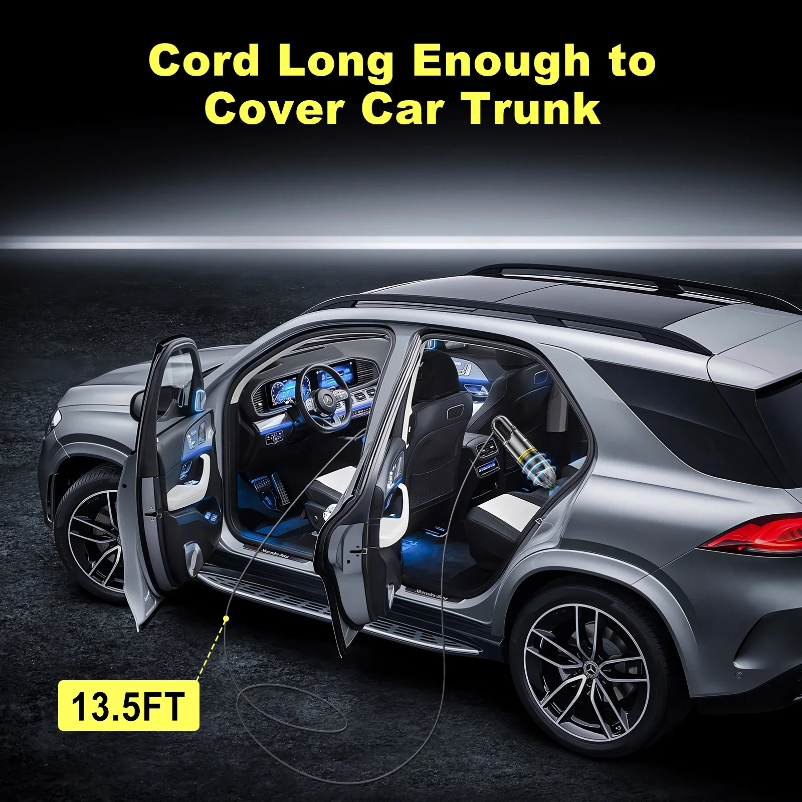 Портативный автомобильный пылесос с мощным всасыванием 8 кПа, шнур 16,4 фута, мощность 12 В постоянного тока для автомобиля, багажника, лодки, внутренние автомобильные аксессуары