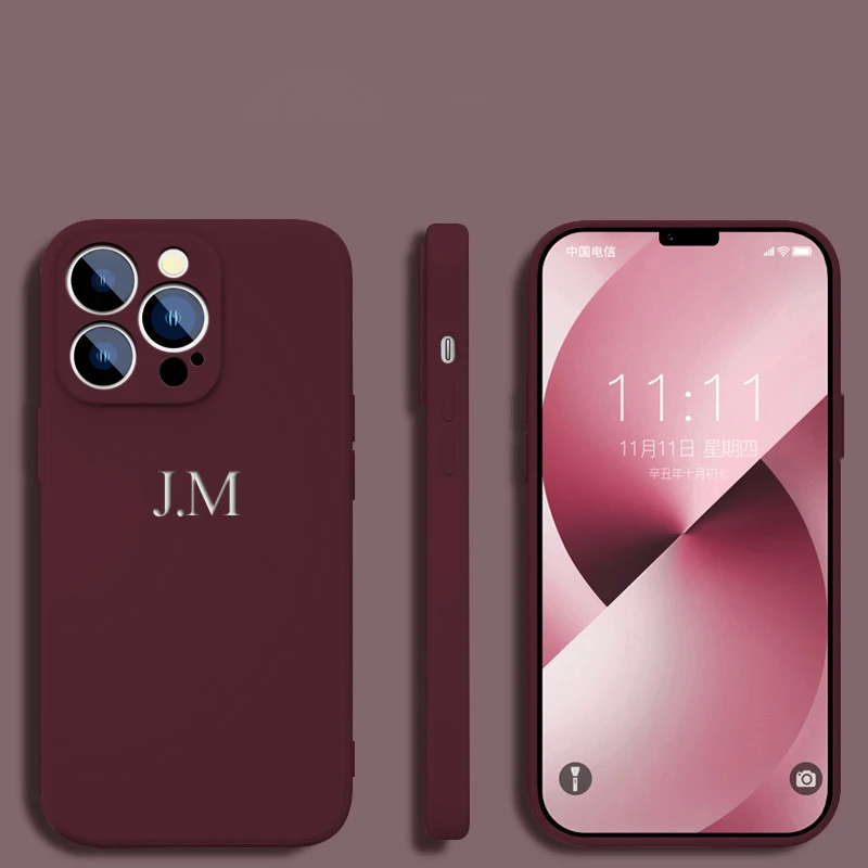 Customized Initials Case For Iphone 15 14 13 12 11 Pro Max Personalised Soft Liquid Silicone Gifts Silver Letters Cover 15 Pro
