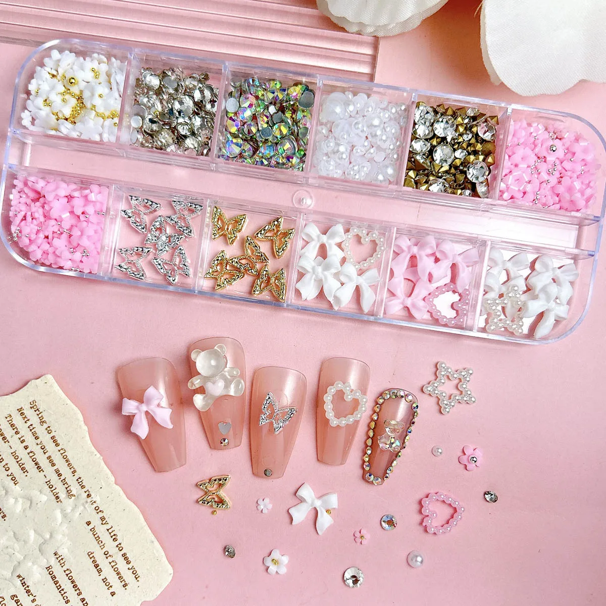 

1Box Simulated Mini Flatback Rhinestones Pearl Nail Art Decorations Minimalist Butterfly Gold Butterfly Mixed Nail Charms DIY