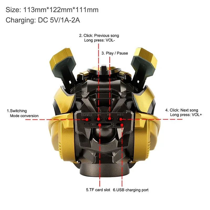 Original Transformers Bluetooth Speakers Bumblebee Head Bluetooth Speakerdual Speakersled Light Heavy Basssuitable,Tf, Fm Radio