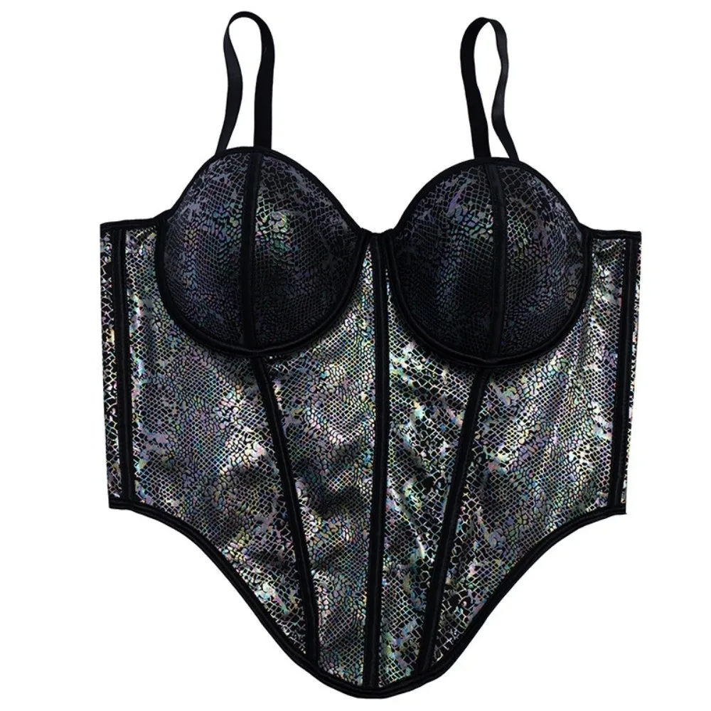 Snake Leopard Pattern Leopard Print Camisole with Buckle Slim Fit Snake Leopard Corset Sleeveless Padded Cups Tanks Crop Tops