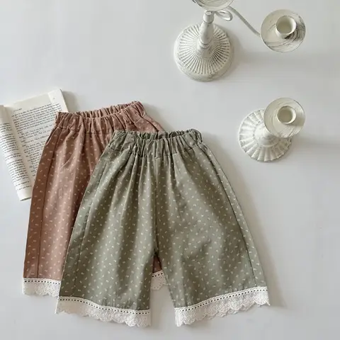 아동용 봄 여름 루즈 캐주얼 바지, 소년 소녀를 위한 새로운 스타일, 아동 의류 도매 14_하트알리 귀여운 꽃 레이스 와이드 레그 팬츠, 느슨한 바지, 유아 소녀, 심플 캐주얼 바지, 아기 옷, 2024 가을 신상