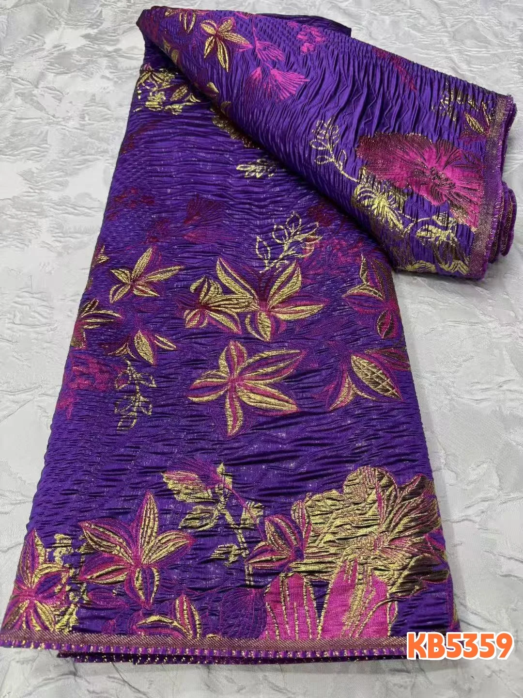 

Африканское кружево 5 ярдов, высококачественная фиолетовая парча-жаккард 2026, белое вышитое кружево для шитья KB5359