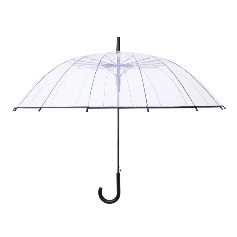 Automatic wind and rain resistant umbrella solid color transparent straight fiber bone umbrella straight transparent wind and