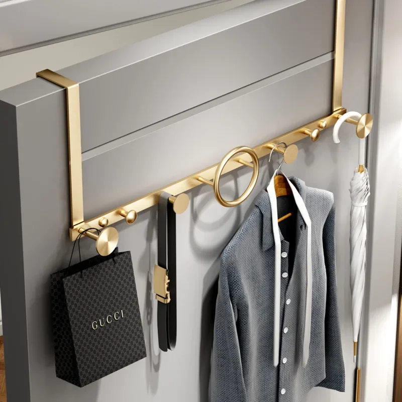 Light Luxury Over-the-Door Hook Brass Hanging Rack Sturdy Durable Towel Holder Strong Load-Bearing Ring Bathroom Organizer