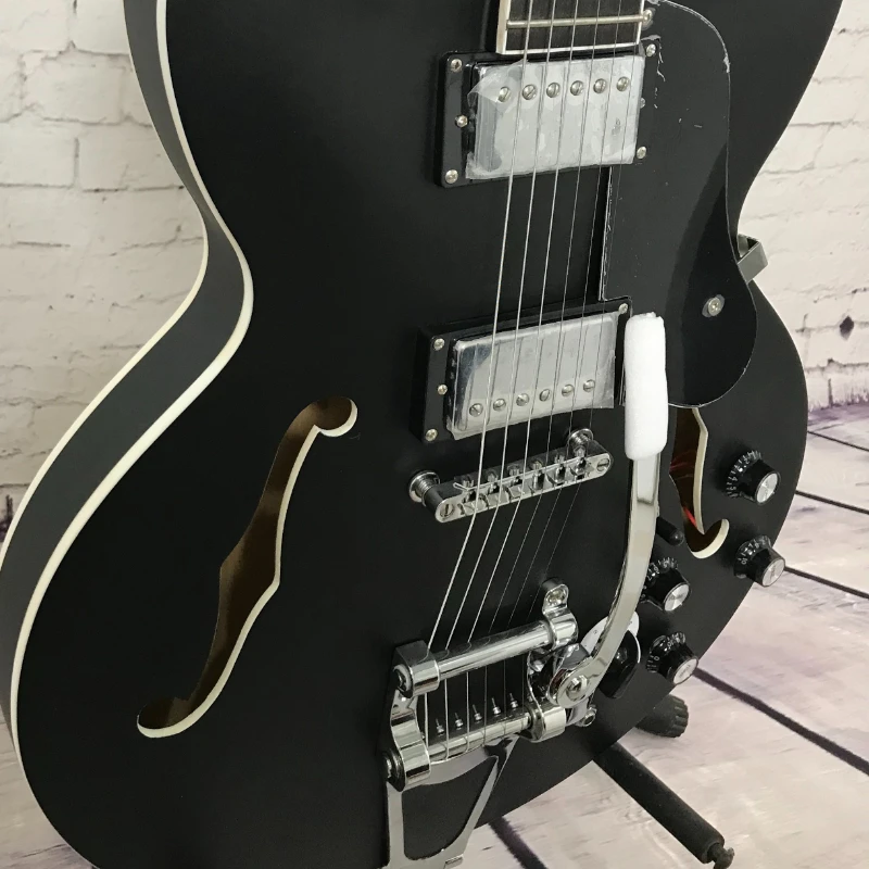 

Black Semi Hollow Style Electric Guitar HH Pickups with Bigsby Tremolo Bridge Mahogany Body Jazz Blues Rock Music Free Delivery