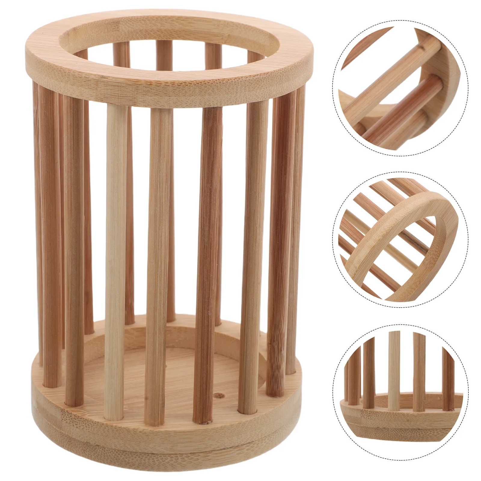 Bamboo Utensil Holder Hollow Out Kitchen Tool Organizer Drying Rack Silverware Cutlery Chopsticks Flatware Crock Countertop
