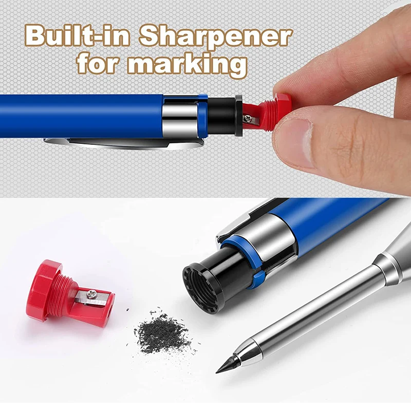 Rot Schwarz Blau 2,8 mm Metall Holzbearbeitung Druckbleistift Eingebauter Bleistiftspitzer Mehrfarbig 2B Bleikern Tieflochmarker – Detail 3