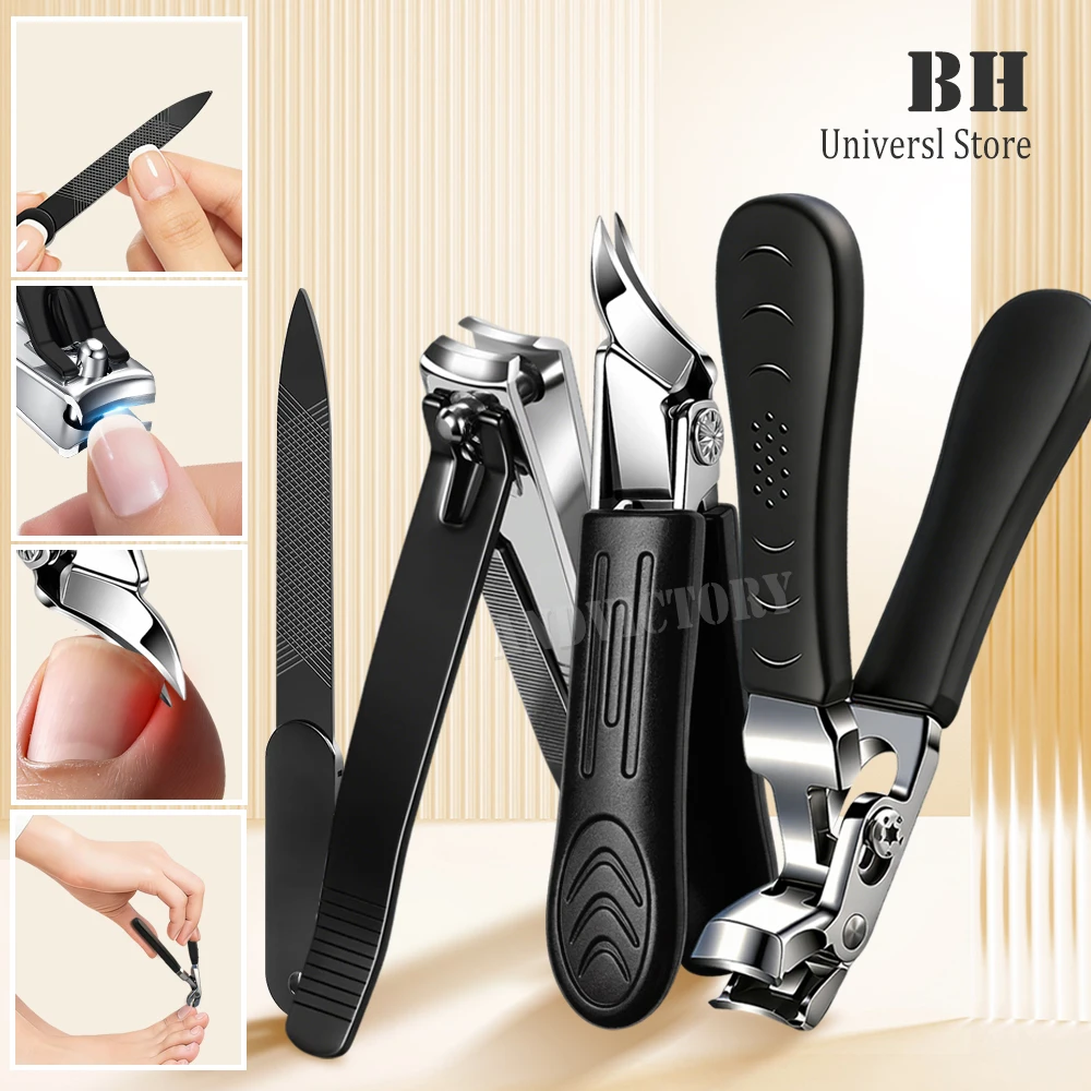 4Pcs/set Nail Clippers Set Thick Toenails Toe Nail Cutter Thick Nails Long Handle Angled Head Wide Jaw Opening Nail Clippers Set