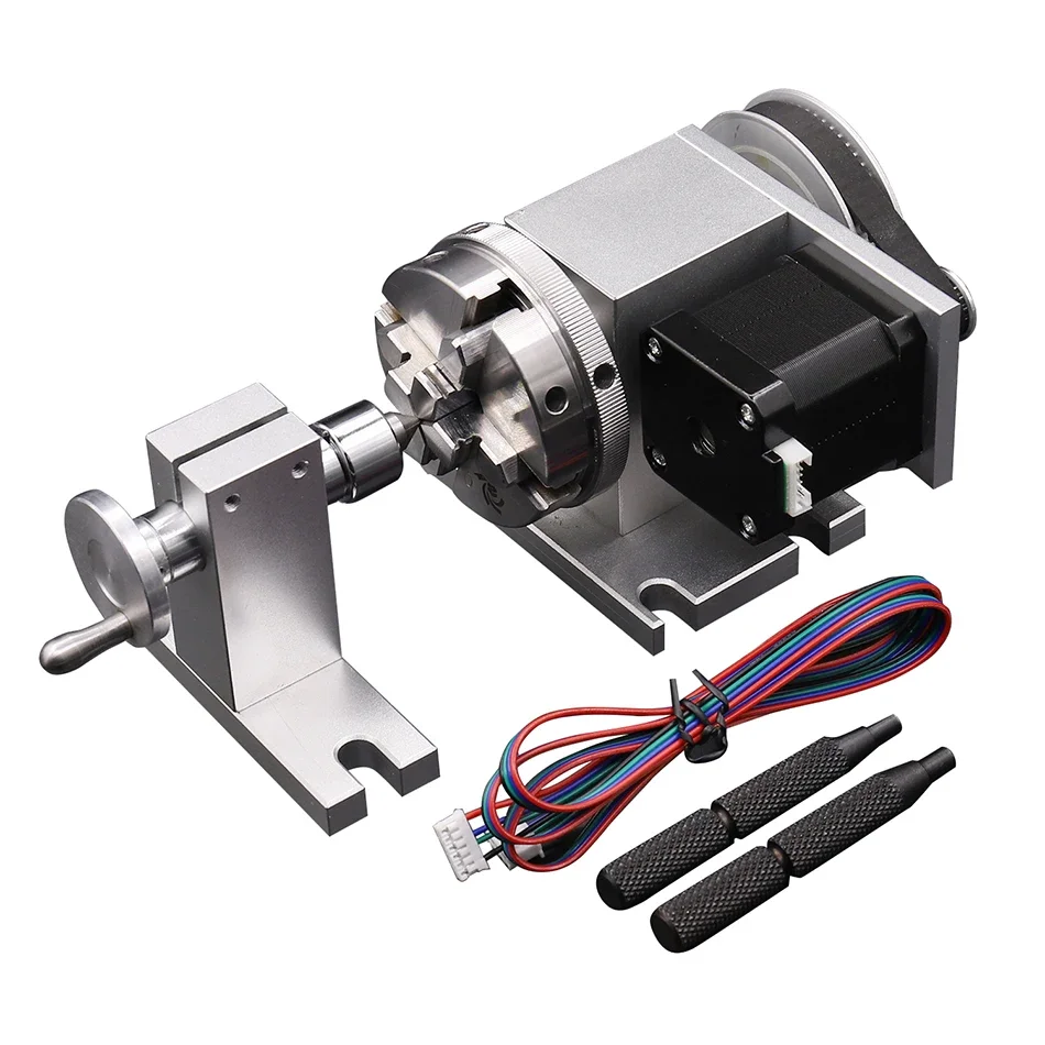 CNC 4 軸回転軸と心押し台 3 爪チャック 65 ミリメートル 50 ミリメートル cnc 4 軸回転テーブル 2 相 42 ステッピングモーター旋盤用心押し台