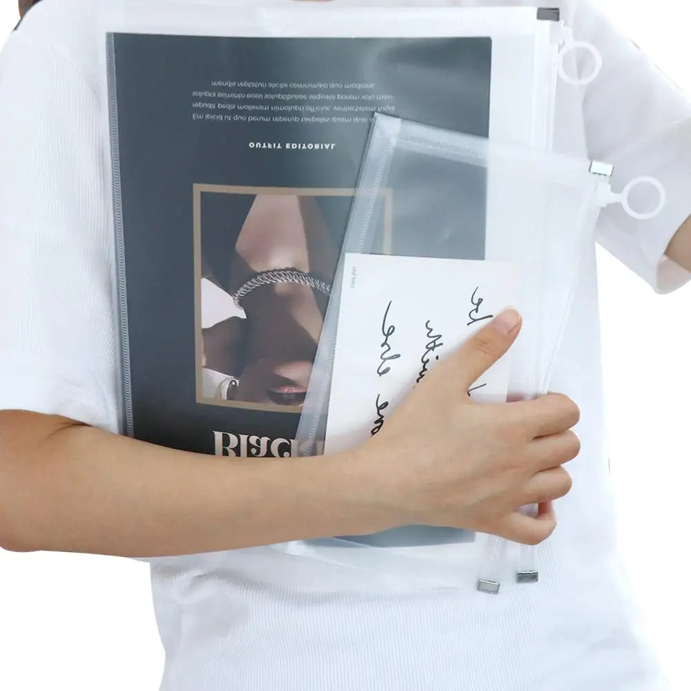 Products PVC Zipper Pouch Binder Bag Zipper Folders Desk Storage Office File Holder Document Bag School Folder Binder Pockets